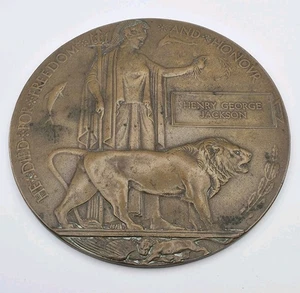 WW1 WWI WORLD WAR ONE BRITISH DEATH CASUALTY PLAQUE PENNY MEDAL MEDALLION  - Picture 1 of 3