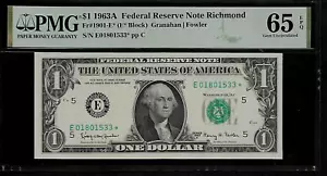US $ 1 1963A Star Note PMG 65 EPQ UNC Fr#1901E* FRN Richmond Granahan/Fowler - Picture 1 of 2