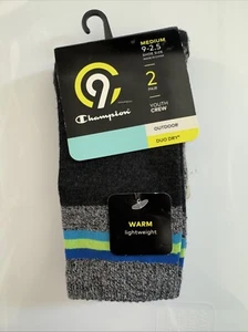 Champion C9 Youth Crew Socks Outdoor Duo Dry 2 Pair Grey Medium - Picture 1 of 3
