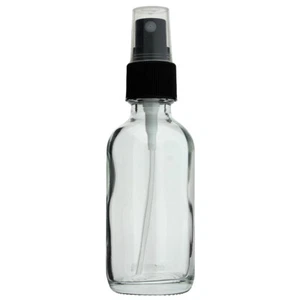 2 OZ 60ML BOTTIGLIE VETRO TONDO BOSTON TRASPARENTE CON SPRUZZATORE NERO 6 12 24 72 PZ - Foto 1 di 3