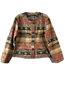 Chaqueta Blazer CHICO'S Talla 2/Mujer 12 Algodón Seda Sin Cuello Suroeste - Imagen 1 de 10