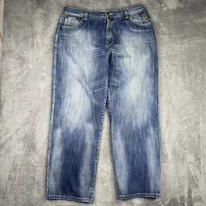 Vintage Enyce Jeans Mens 38x32 Blue Baggy Y2K Wide Leg Skater Distressed Whisker - Picture 1 of 18