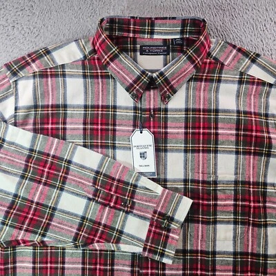 NUEVO CON ETIQUETAS Camisa de Franela Portuguesa Roundtree & Yorke Hombres 4XT Blanca Roja Verde A Cuadros Foto 1 de 4
