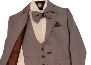 Formal Kids Toddler Boys Suit 5 pieces Set with Vest and bowtie (Gray) - Picture 1 of 4
