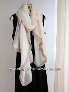 Luxury Pure Cashmere Ring Scarf Wrap Oblong Shawl With Mulberry Silk Ruffle Edge - Picture 1 of 16