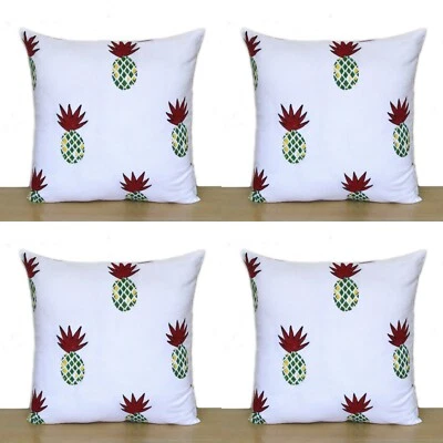 Juego de 4 fundas de almohada de algodón 16x16 bloque de mano indio piña roja funda de cojín Foto 1 de 4