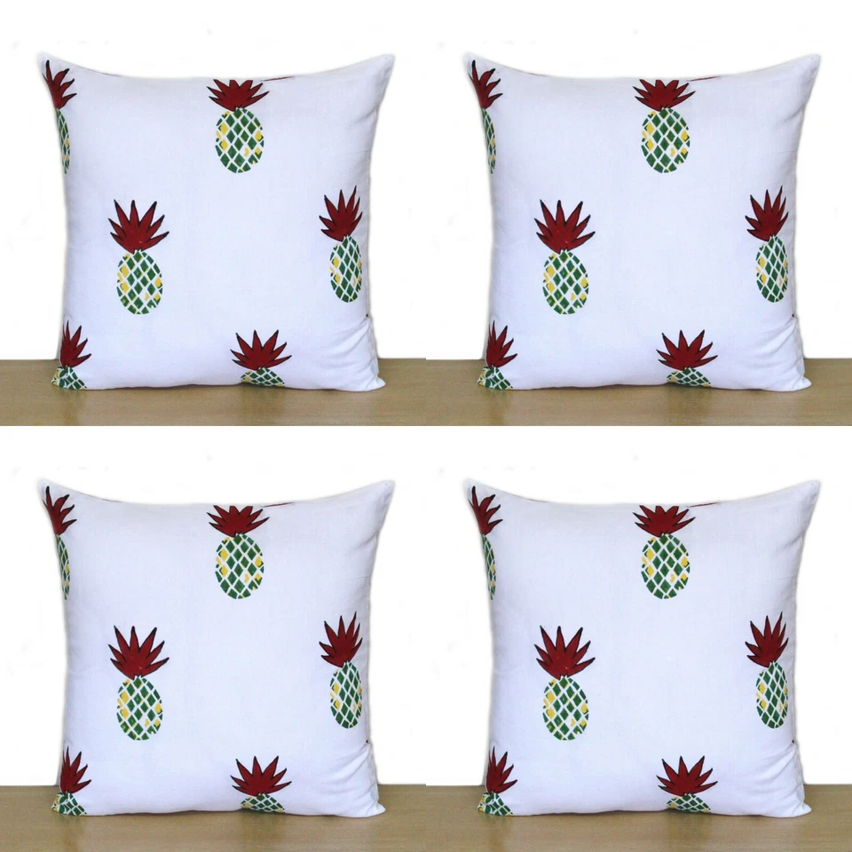 Juego de 4 fundas de almohada de algodón 16x16 bloque de mano indio piña roja funda de cojín Foto 1 de 4