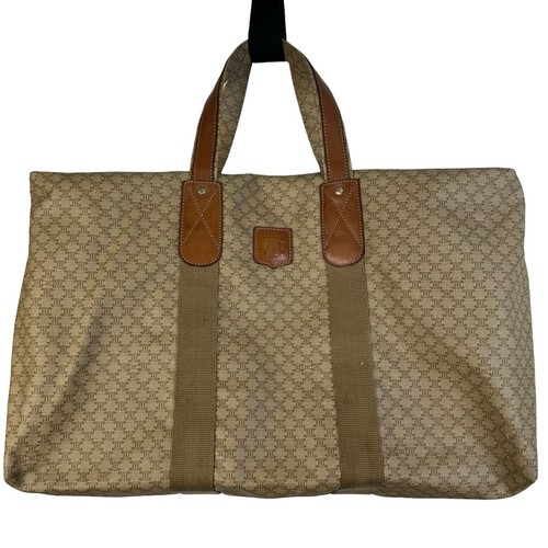 Borsa originale Celine Boston Macadam PVC pelle tela M08 marrone chiaro monogramma XL