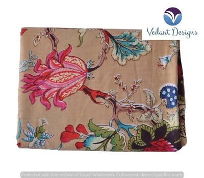 Tela étnica de 5 yardas hecha a mano con estampado floral artesanal de costura de algodón indio Foto 1 de 4