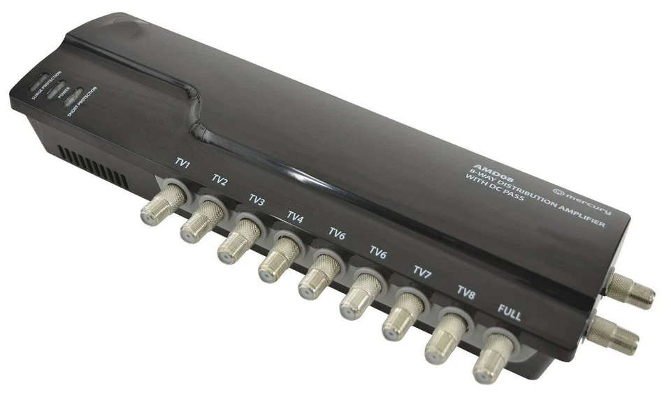 8 Way 4g Ready VHF UHF TV Aerial Distribution Powered Amplifier & DC Pass