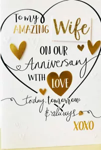 Increíble esposa en nuestro aniversario con amor tarjeta hecha a mano de lujo fotos parlantes - Imagen 1 de 2