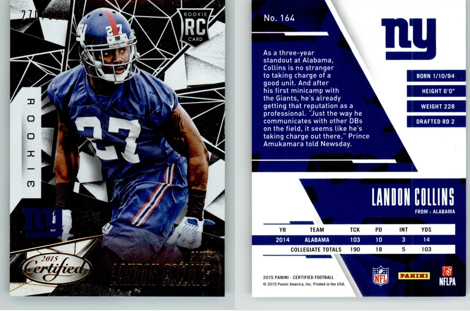 Landon Collins 2015 Certified Rookies #164 /999 Rookie RC New York Giants - Image 1 of 1