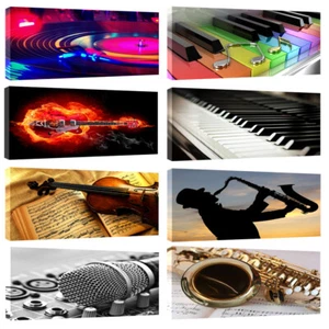 QUADRI MODERNI 100X50CM MUSICA SAX SASSOFONO VIOLINO PIANOFORTE CHITARRA DANCE - Foto 1 di 9