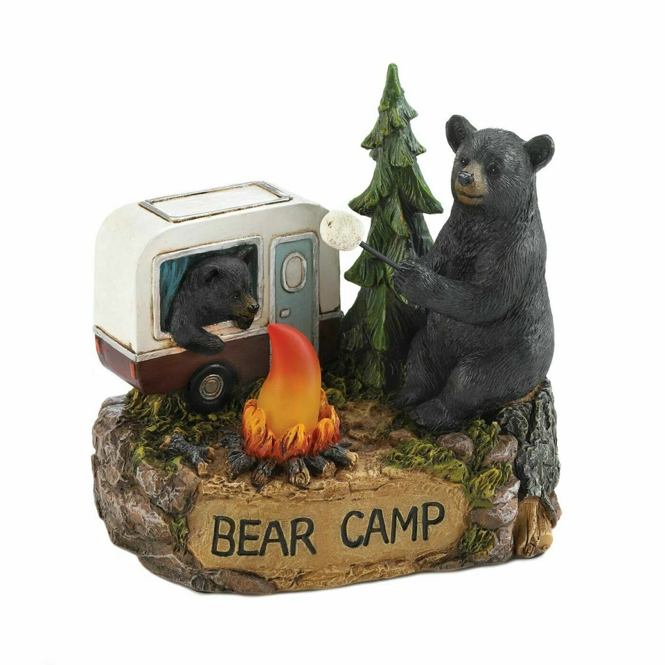 5 in High Cabin Decor Camping Black Bear Family Light up Figurine Polyresin LED