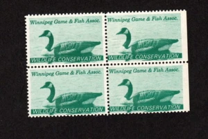 Winnipeg Game & Fish Associac. Como nuevo bloque de 4 sellos MW1 1967 - Imagen 1 de 1