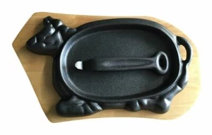 Cast Iron Sizzler Pan Cow Shaped Pan Fajita Pan Cast Iron Serving Plate Dish - Picture 1 of 1