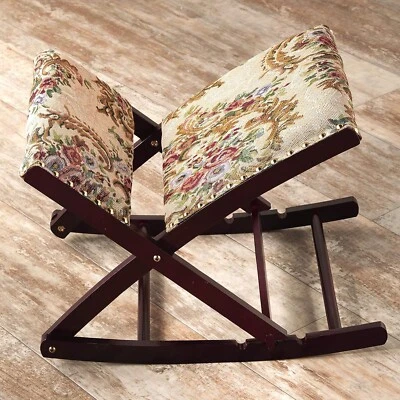 Rocking Wooden Foot Stool Foot Rest Foldable Upholstered Padded Ottoman FLORAL - Image 1 of 2