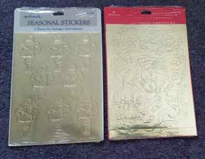 Vintage Sello 2 MIP Lámina de Oro Pegatinas de Temporada Navidad Papá Noel Instrumentos - Imagen 1 de 1