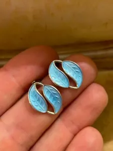 Vintage David Andersen Silver Enamel Leaf Earrings - Bild 1 von 4