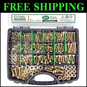 Comprehensive 907pc Metric Bolt Kit - M4 M5 M6 M8 Yellow Zinc Plated & Labeled - Picture 1 of 9