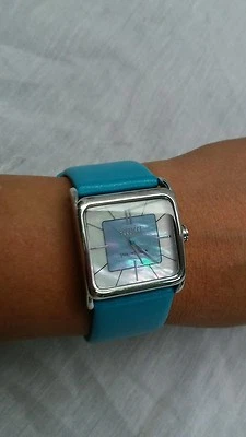 Deslumbrante relógio Ecclissi prata esterlina 925 pulseira de couro azul  - Imagem 1 de 4