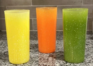 Speckled Orange Green Yellow Glass Highball/Tumblers 6.25”H (set of 3) - Picture 1 of 5