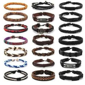 Surtido de pulseras de cuero vintage, multicolores, tejidas. Paquete surtido de 5, NUEVO - Imagen 1 de 2
