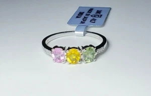 Elegant 10K white gold RAINBOW SAPPHIRE & DIAMOND Ring, Size 8/Anillo de Oro - Picture 1 of 9
