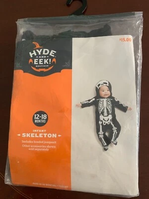 DISFRAZ INFANTIL HYDE AN EEK, MONO CON CAPUCHA ESQUELETO 12-18 meses, Negro, Nuevo con etiquetas Foto 1 de 2