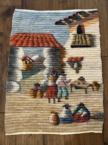 2e) Vintage peruanischer aufgerollter Alpaka Wolle handgewebt Volkskunst Wandteppich 30”x22” - Bild 1 von 4