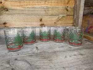 6 Vintage Libbey Christmas tree snow dots double old fashioned glass tumblers - Picture 1 of 10