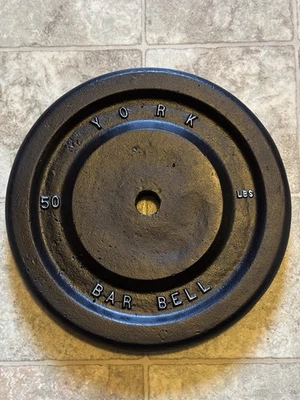 Placa de peso con barra YORK rara (1) 50 lb placa de doble cara #2 letras pequeñas de colección Foto 1 de 4