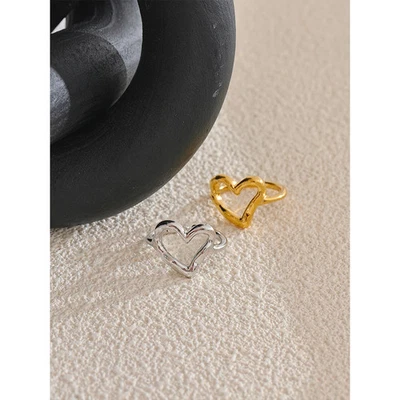 Anillos huecos de corazón de acero inoxidable para mujer minimalista tono dorado joyería moderna Foto 1 de 4