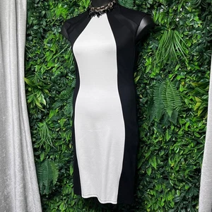 Fashion Nova Black Tie Affair Midi Dress Black White Panel Size L Cocktail 2991 - Picture 1 of 10