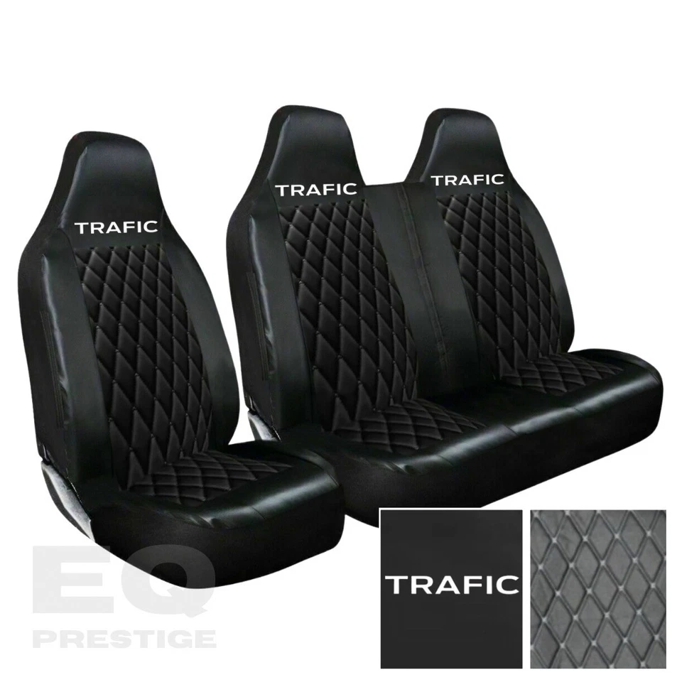 Fundas de asiento de furgoneta acolchadas negras con aspecto de cuero 2+1 SE ADAPTA A RENAULT TRAFFIC Foto 1 de 1