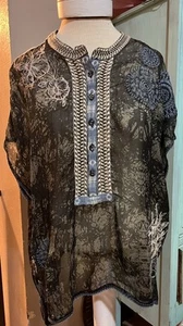 Camisa Johnny Was Biya Henley Cuello 100% Seda Bordada Mediana Semi Transparente M - Imagen 1 de 15