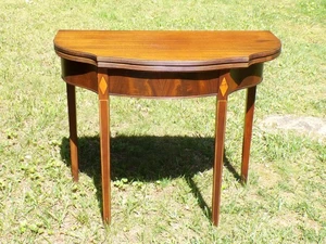 Antique Federal Style Inlaid Mahogany Game Card Table Demilune Console Table - Picture 1 of 13