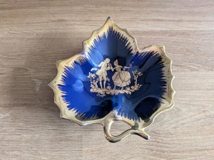LIMOGES France Cobalt Blue and Gold - Courting Couple - Leaf Candy Dish - Picture 1 of 3