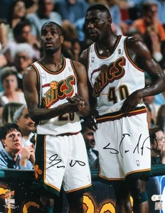 Gary Payton/Shawn Kemp Signed Seattle SuperSonics 16x20 Close Up-Beckett Holo - Picture 1 of 5