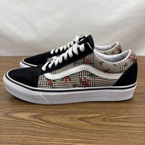 VANS Old Skool Glen Plaid Floral Beige Khaki Shoes Size Womens 9 / Mens 7.5 - Picture 1 of 11