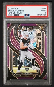 2024 Select Brock Bowers Premier RC Purple Prizm #/75 Vegas Raiders PSA 9 4A - Picture 1 of 2