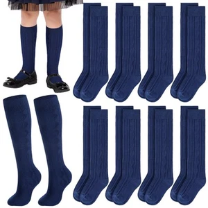 9 Pairs Girls Knee High Socks School Uniform Long Socks Cotton Cable Dress So... - Picture 1 of 6
