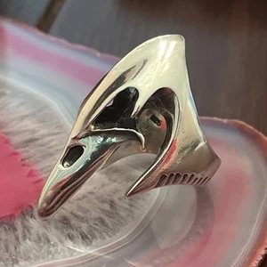 Schwerer massiver Sterling Silber 925 Krähe Rabe Totenkopf Herren Biker Ring 19,6 g Größe 9,5 - Bild 1 von 16