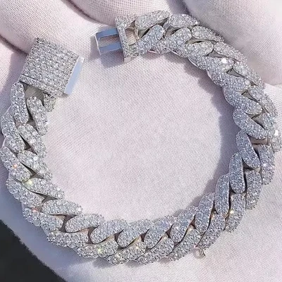 12Ct Round Cut Moissanite Men's 14mmx9" Cuban Link Bracelet 925 Sterling Silver - Image 1 of 4