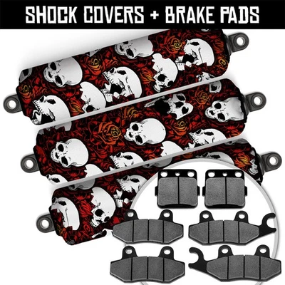 Front+Rear Red Skull Shock Covers+Brake Pads for Yamaha YFZ450 LES/SET 2004 2005 - Image 1 of 4