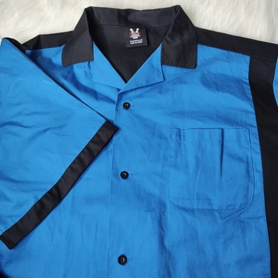 Hilton Retro Bowling Shirt Blue Black Button Up Men’s Size Medium - Image 1 of 4