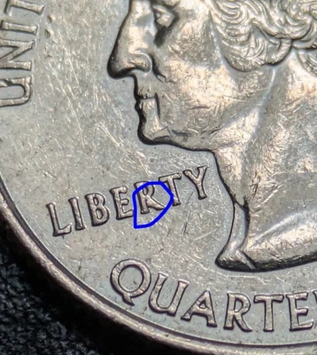 2002-P 25c Louisiana State Quarter DIE CHIP Error Mint Error - Image 1 of 4