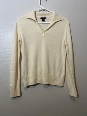 Prive Sweater Womens S 100% Cashmere Button  Long Sleeve Ivory Quiet Luxury - Image 1 of 4