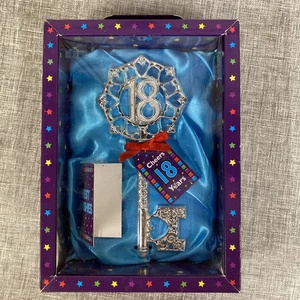 Geschenkbox Silber 18. Geburtstag Schlüssel Andenken Blau - Bild 1 von 6