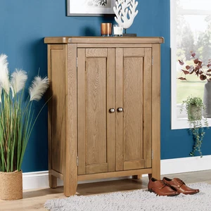 Holcombe Shoe Cabinet Cupboard 2 Door Hallway Storage Oak Rack Stand Solid Wood - Picture 1 of 12